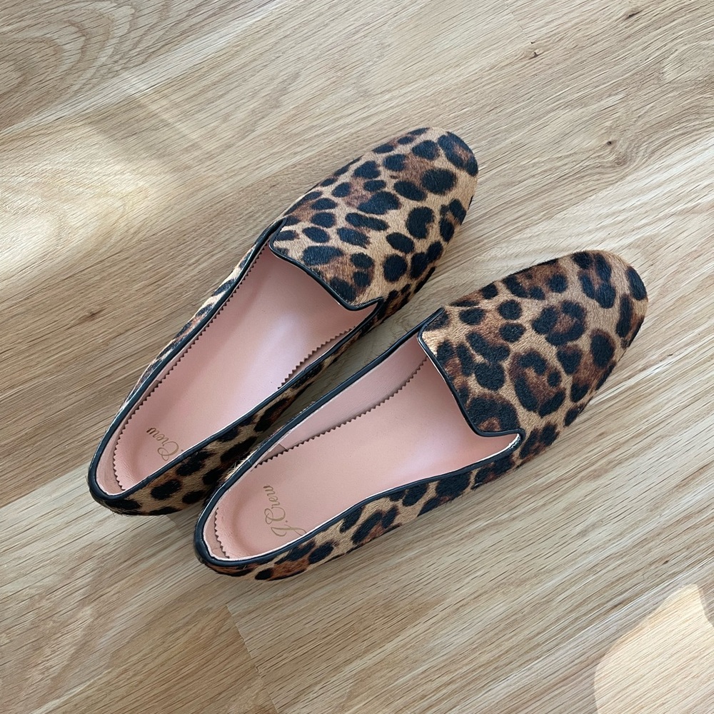 J.crew Leopard calf hair smoking loafers size: 8 with dust bag